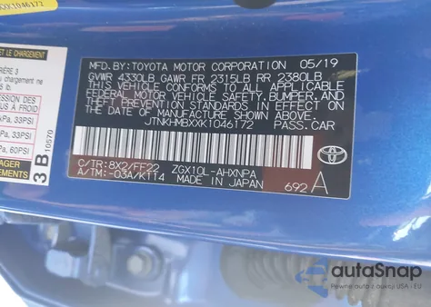 2019 Toyota C-Hr Xle из США, поврежденный, VIN JTNKHMBXXK1046172